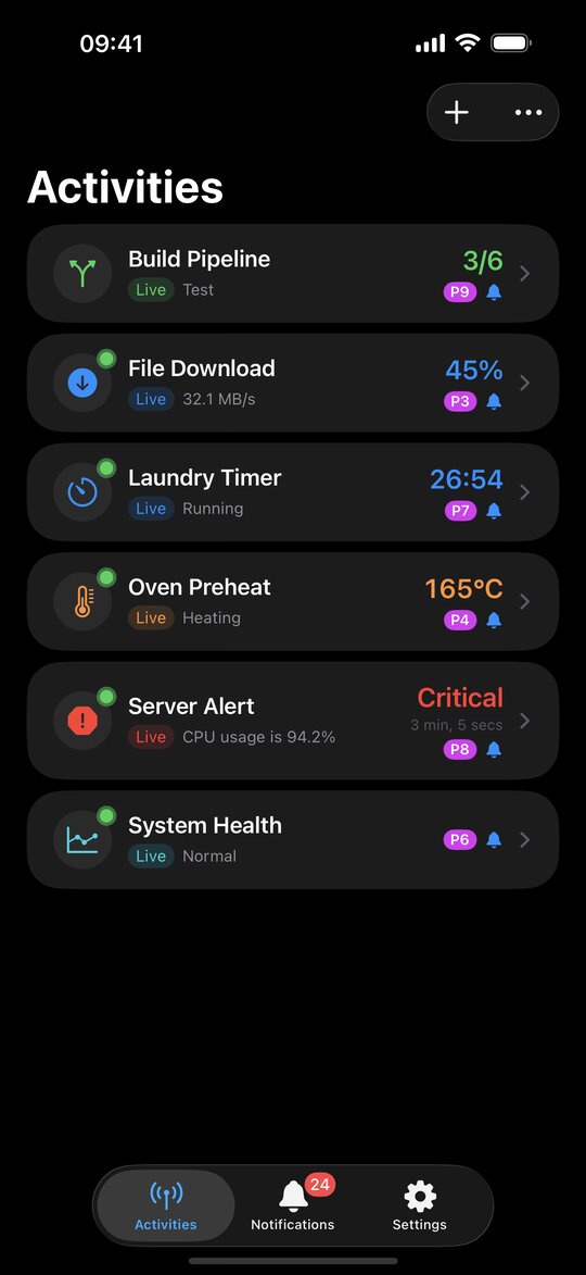 PushWard app showing list of active Live Activities