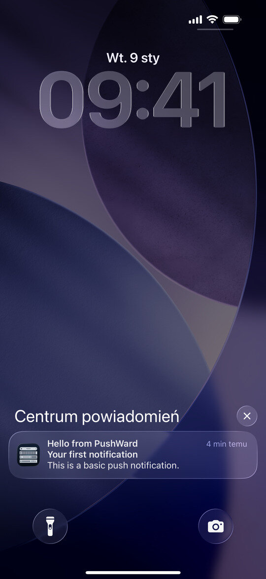 Lock screen notification showing title, subtitle, and body