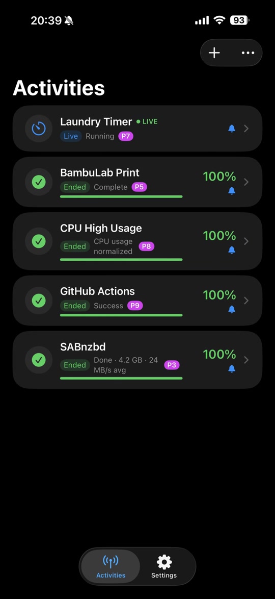 PushWard app showing list of active Live Activities